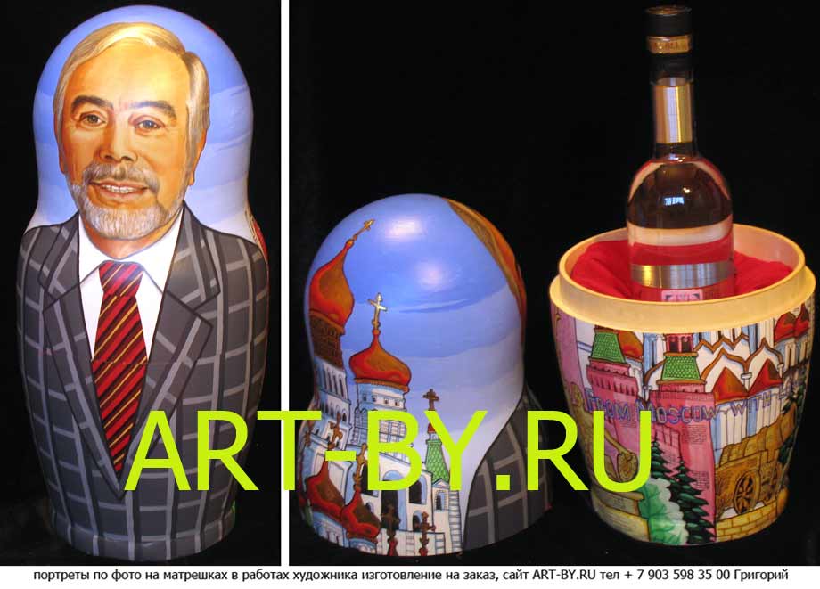 подарочный футляр бутылки, деревянные подарочные футляры для бутылок с портретами юбиляров нарисоваными московским портретистом по фото заказчика, срочное изготовление на заказ подарочный футляр бутылки